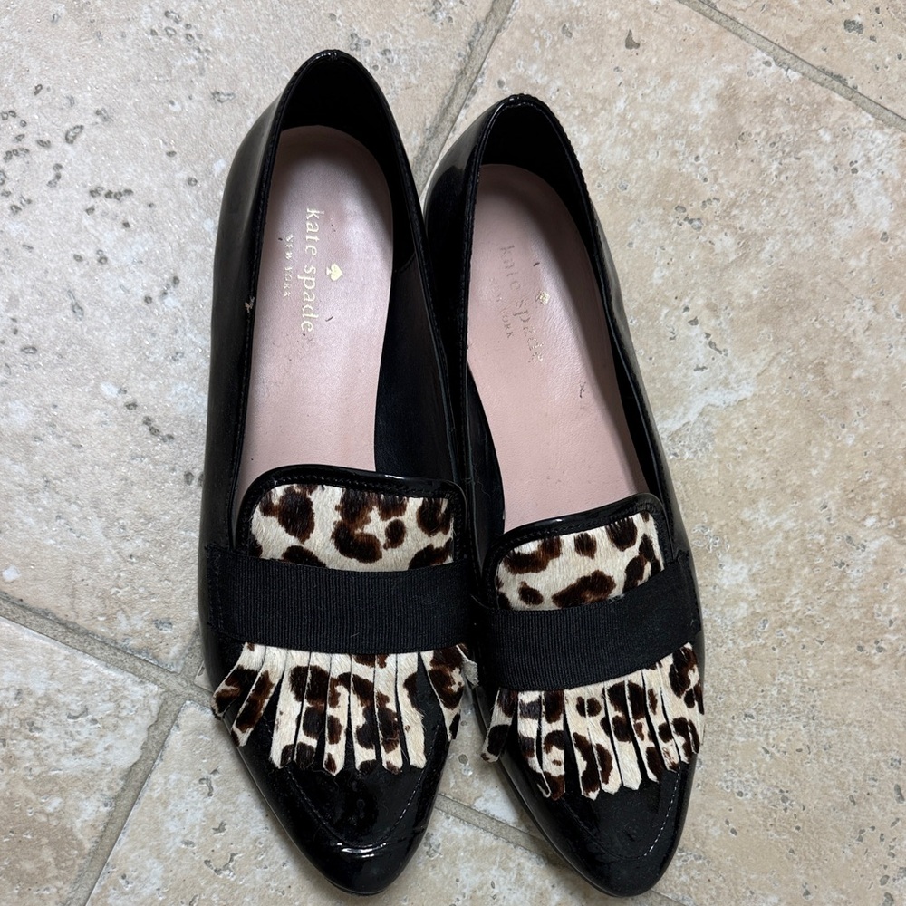Kate Spade Black and Animal Print Loafers